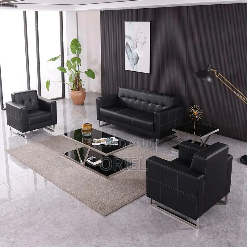 Office Sofa : 5-Seater Executive Office Leather Padded Reception Sofa