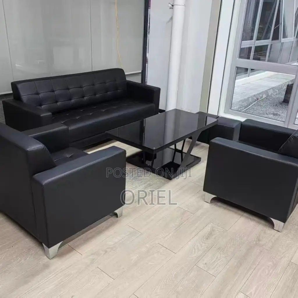 Office Sofa : 5-Seater Executive Office Leather Padded Reception Sofa