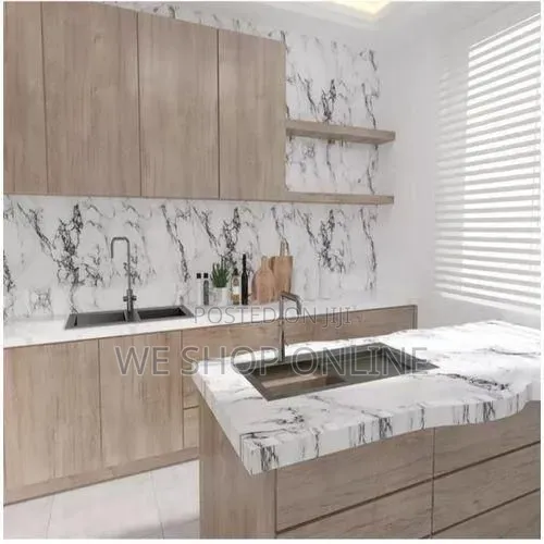 Self Adhesive Vinyl Marble Contact Paper Wallpaper / White Colour
