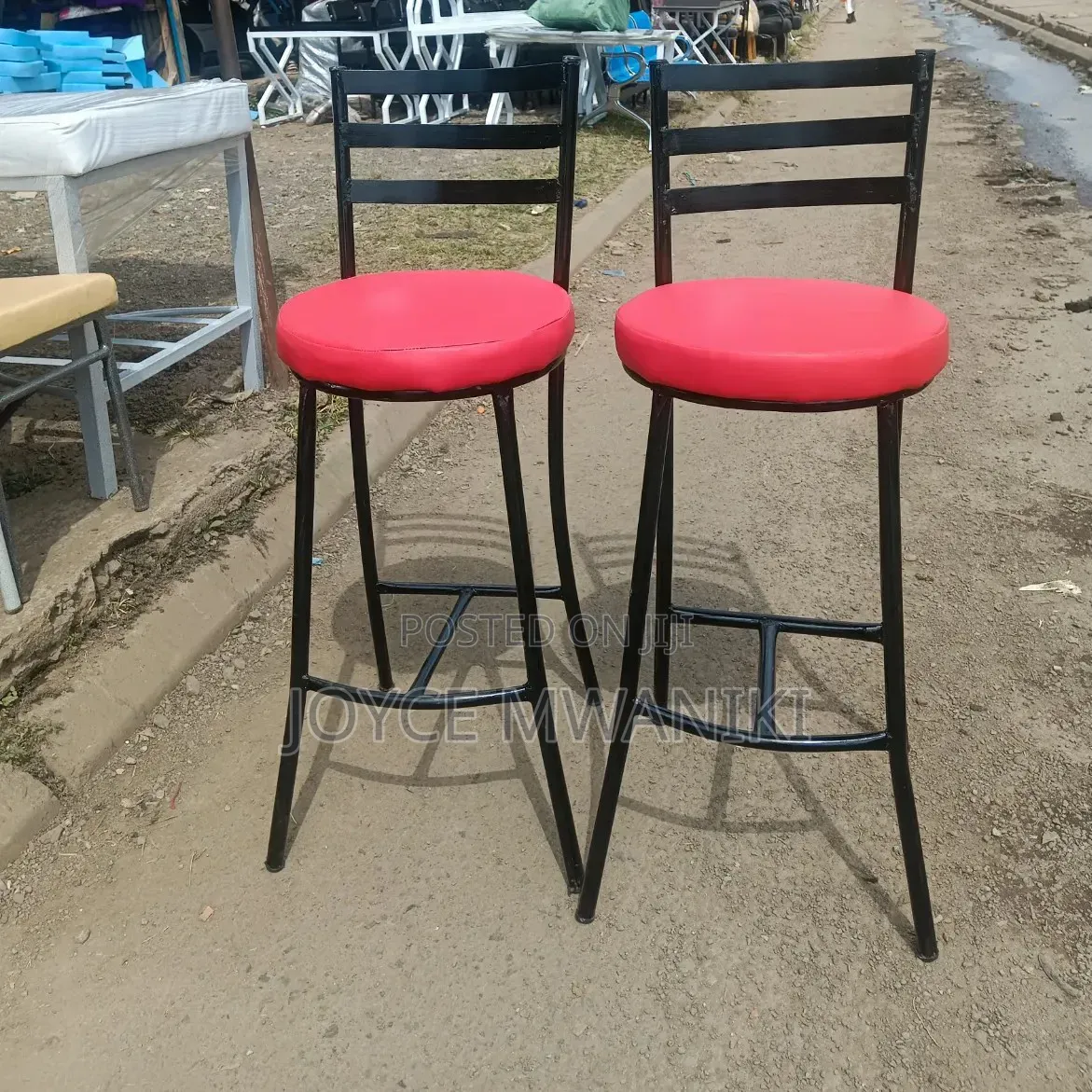 Highstool or Bar Stool With Red Round Seat