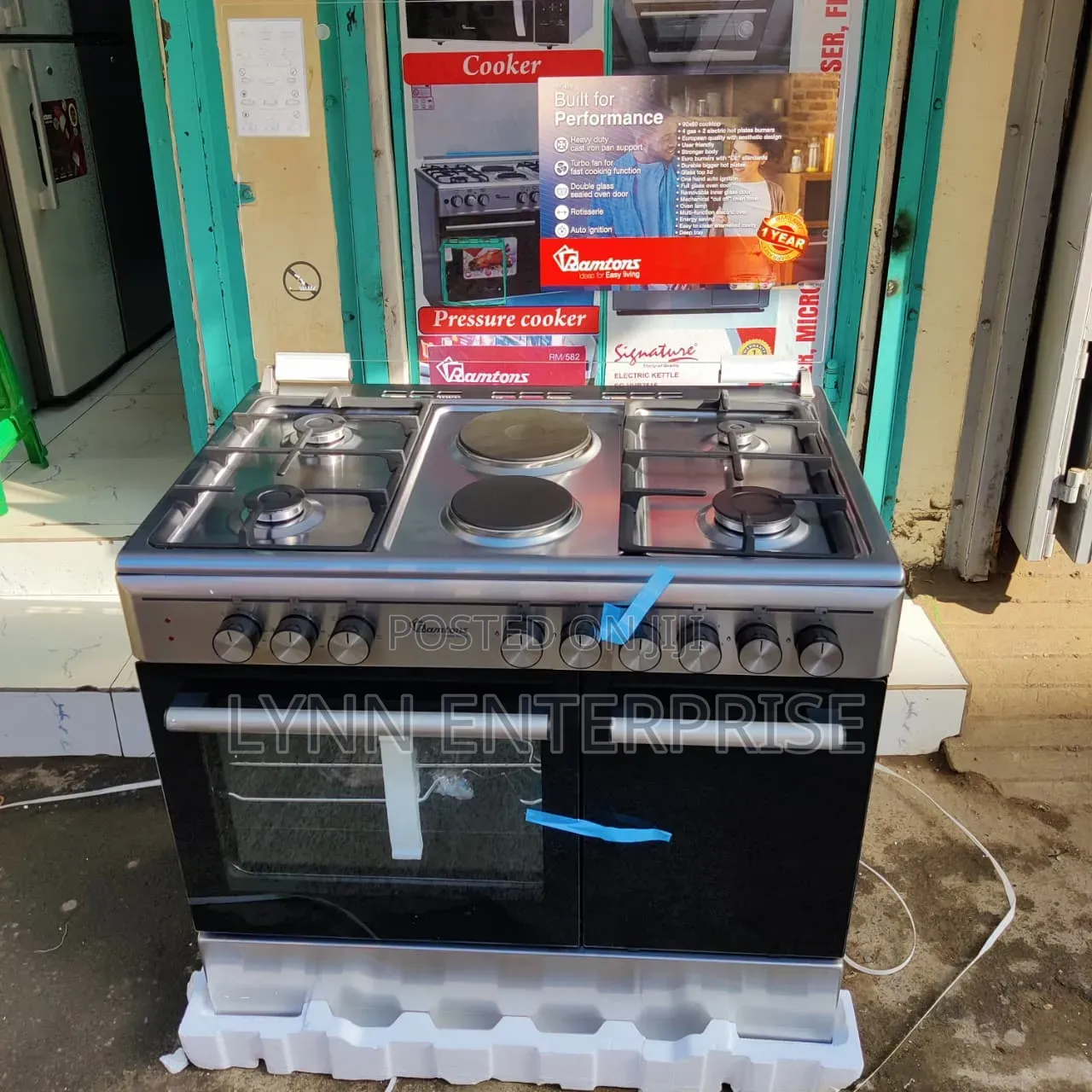 *Ramtons 4gas + 2 Electric 90x60 Inox Cooker-(Rf498)
