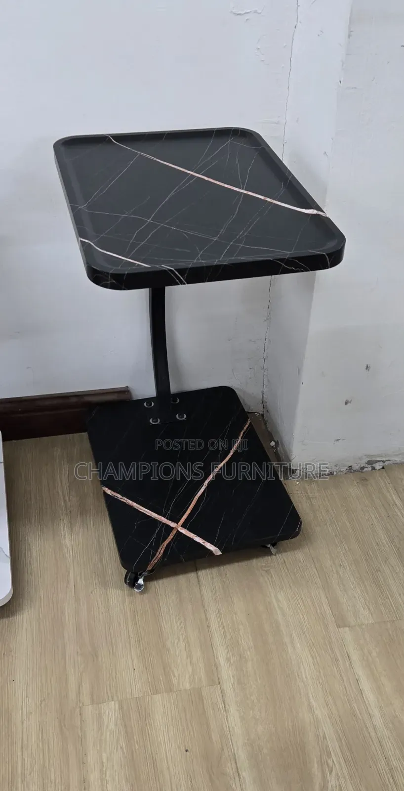 C-Shaped Side Table With Wheels