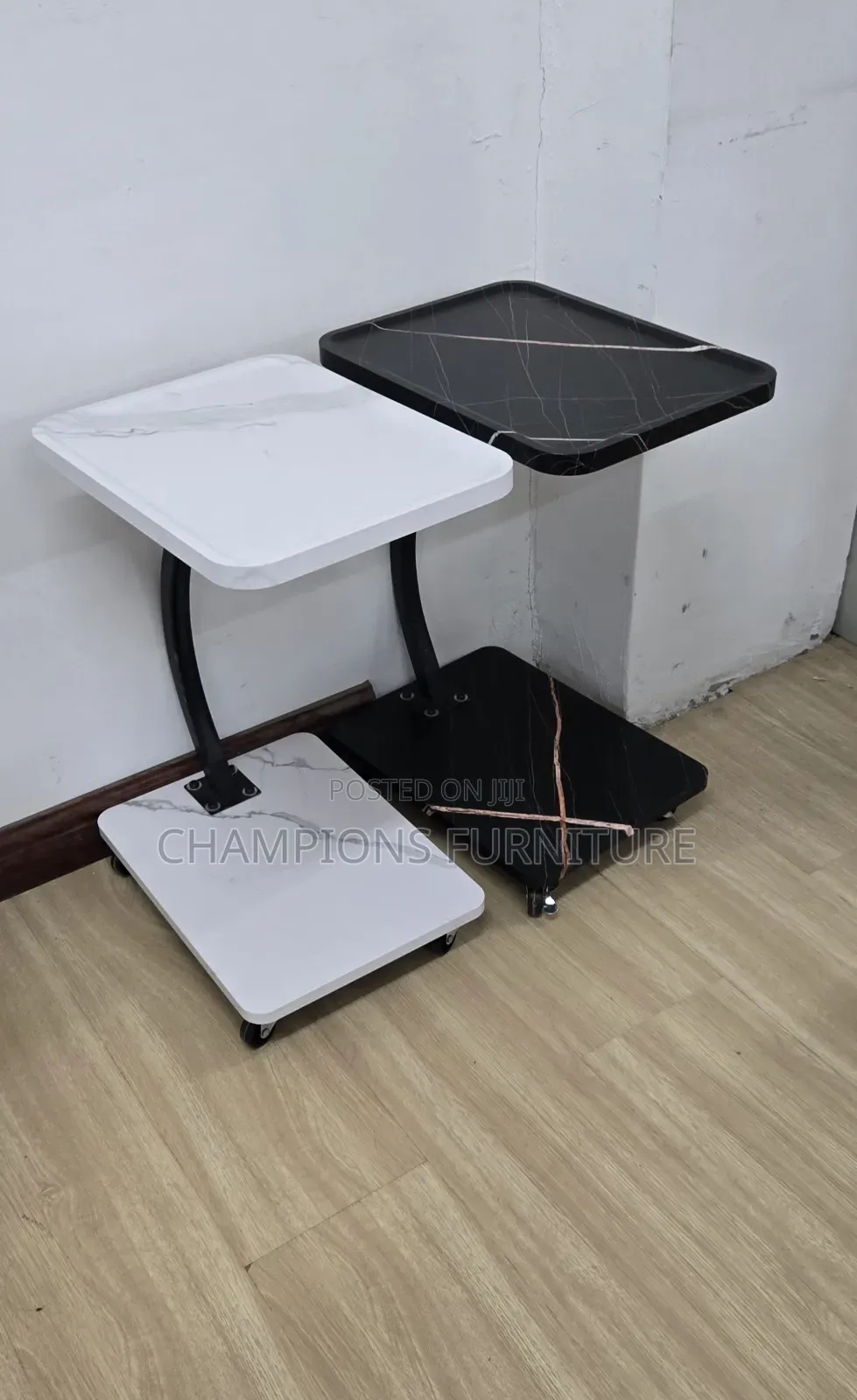 C-Shaped Side Table With Wheels