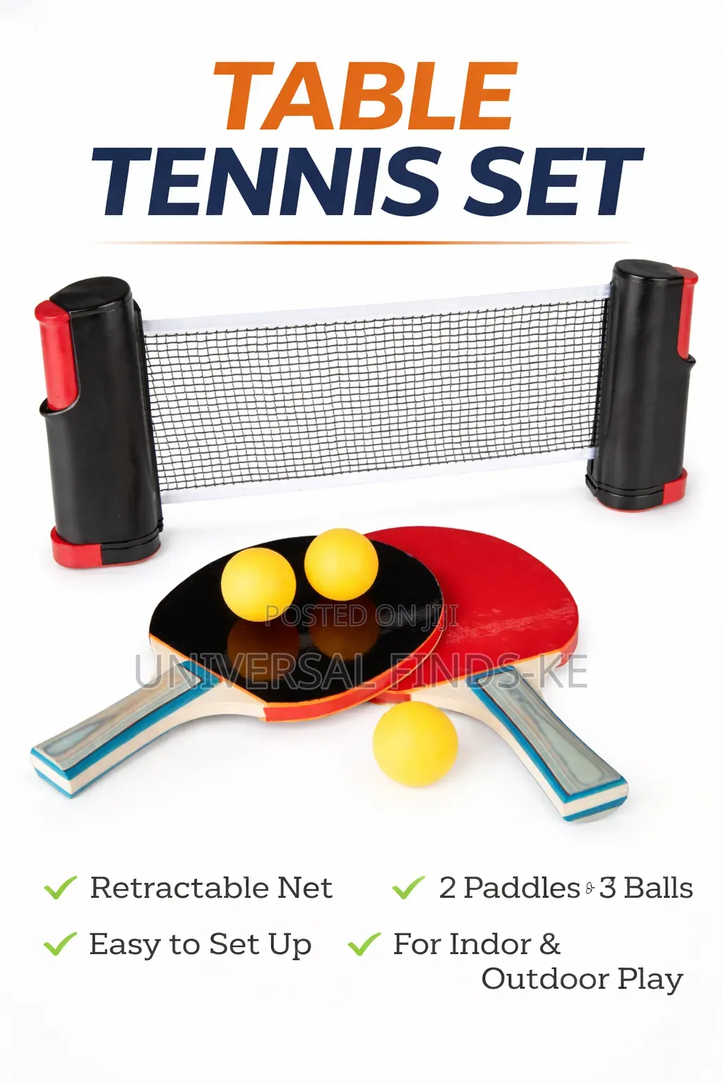 Portable Table Tennis Set With Retractable Net, 2 Paddles Balls