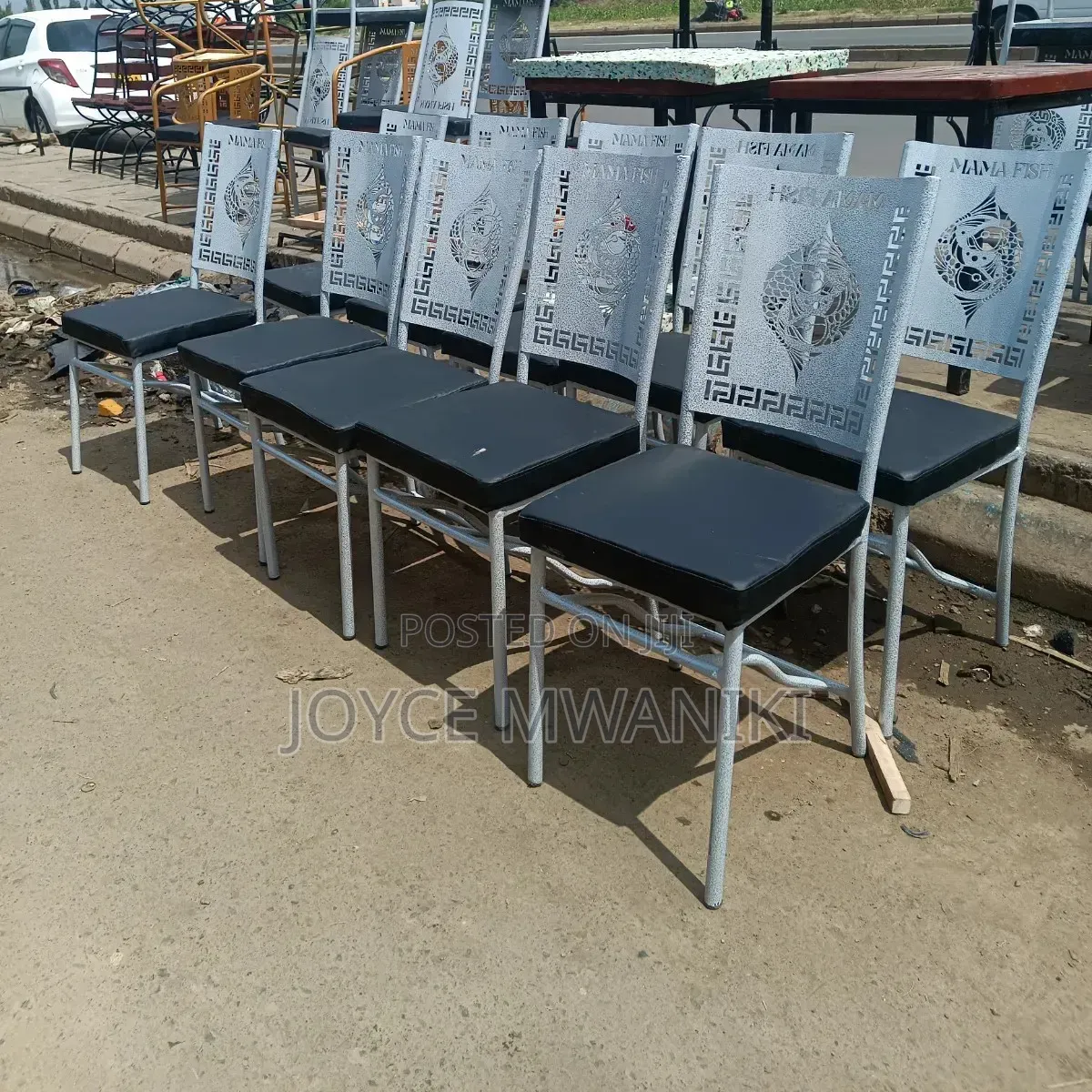 Restaurant Chairs, Powder Coated White Frame With Black Cushion 