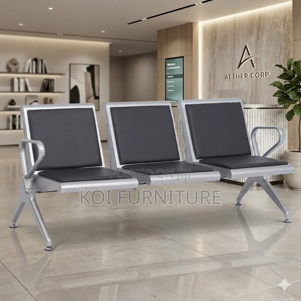 Office Bench; Three Seater Leather Upholstered Office Bench