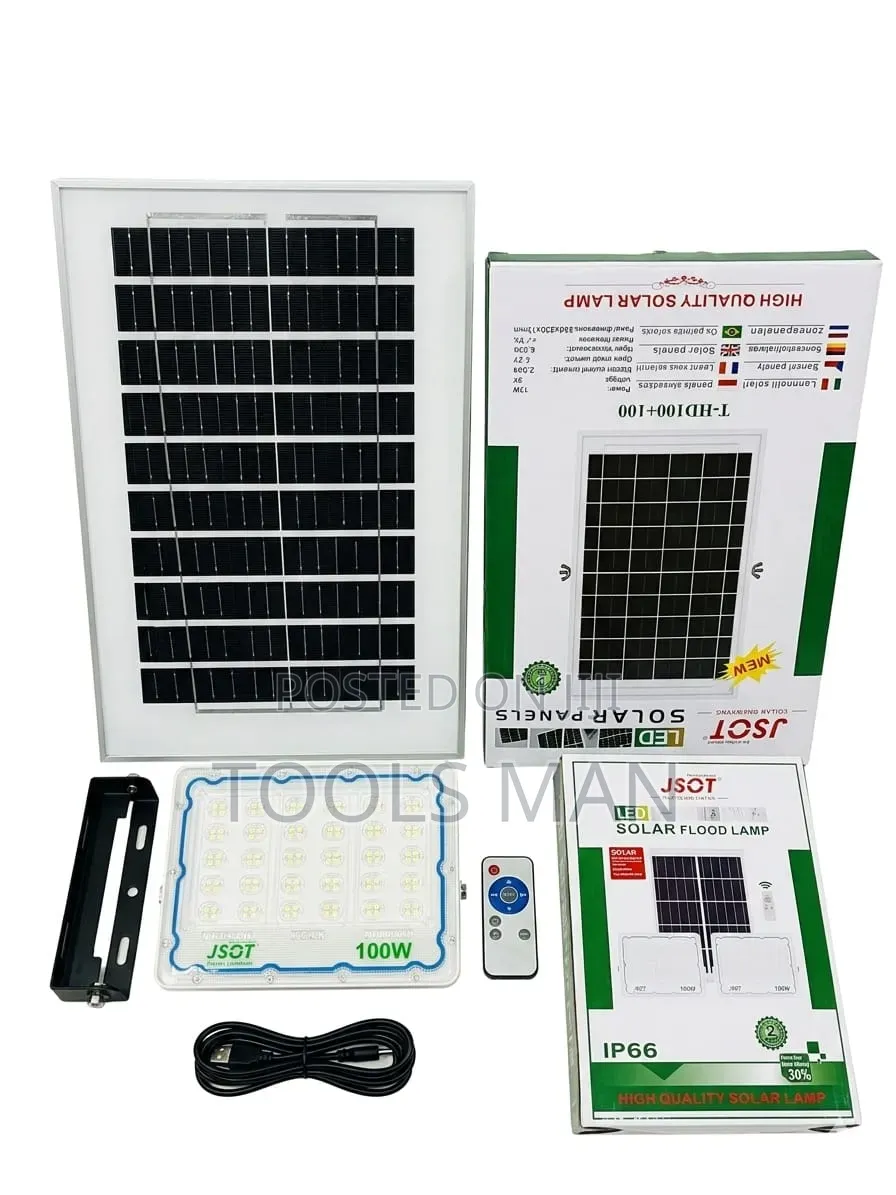 Jsot 100w Led Solar Flood Light With Remote - Ip66 Waterproof.