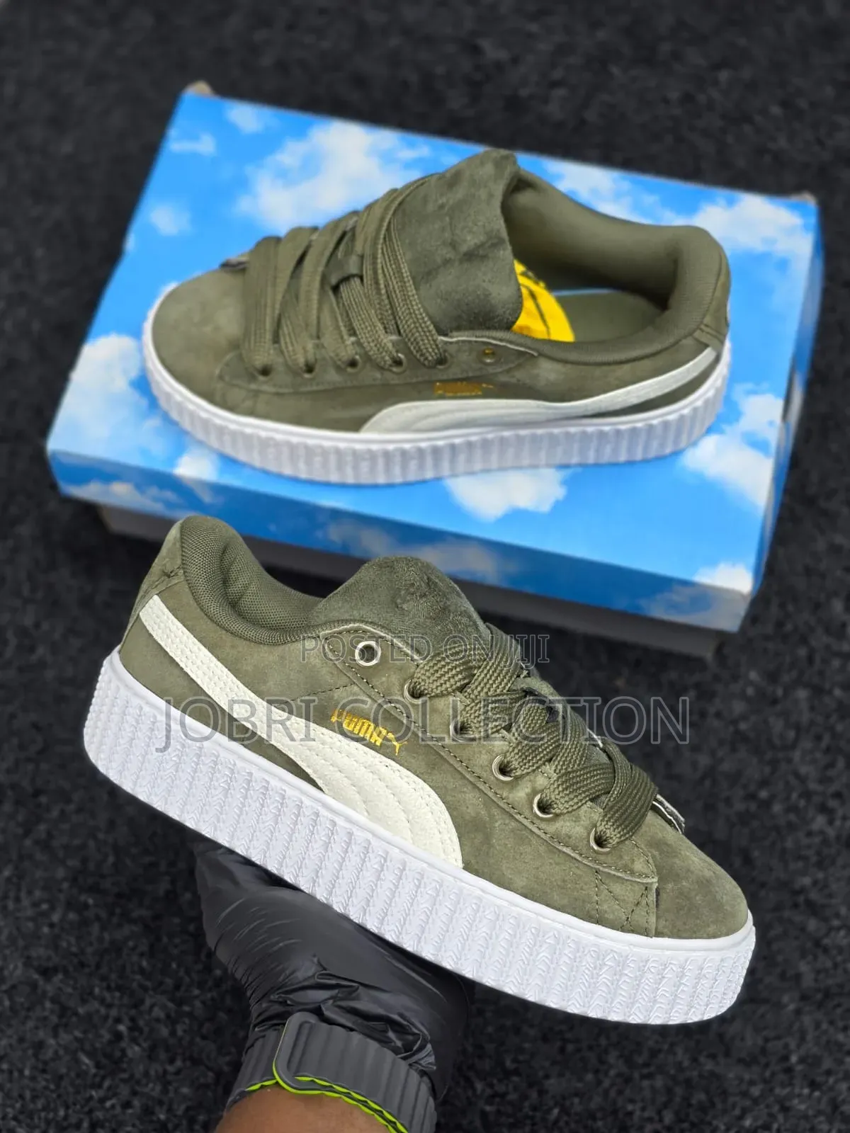 Olive Green Puma Suede Platform Sneakers