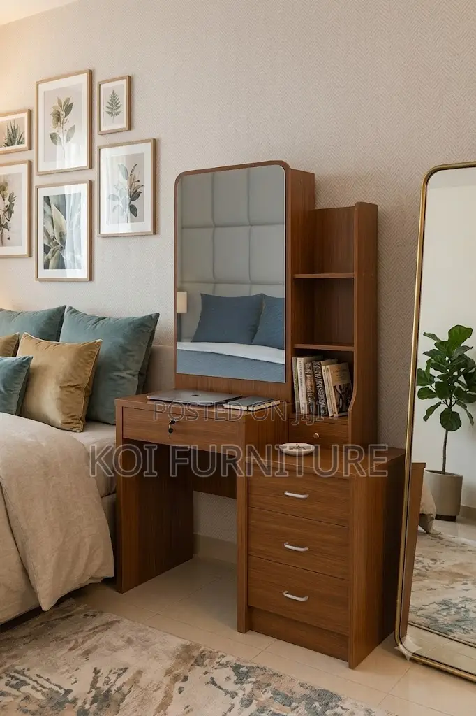 Dressers; Brown Elegant Dressing Vanity Set With Drawers