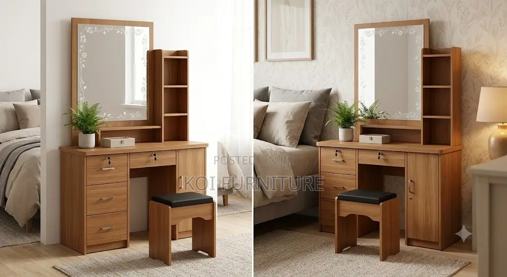 Dressers; Brown Elegant Dressing Vanity Set With Drawers
