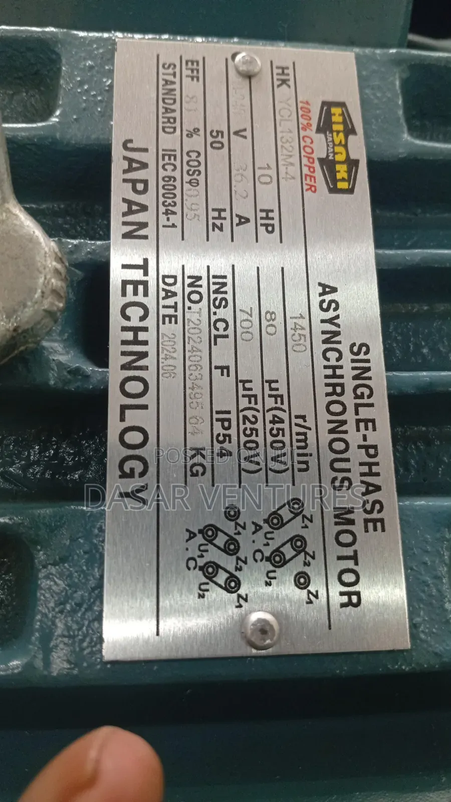 Motor 10hp Single Phase Low Speed Hisaki Brand