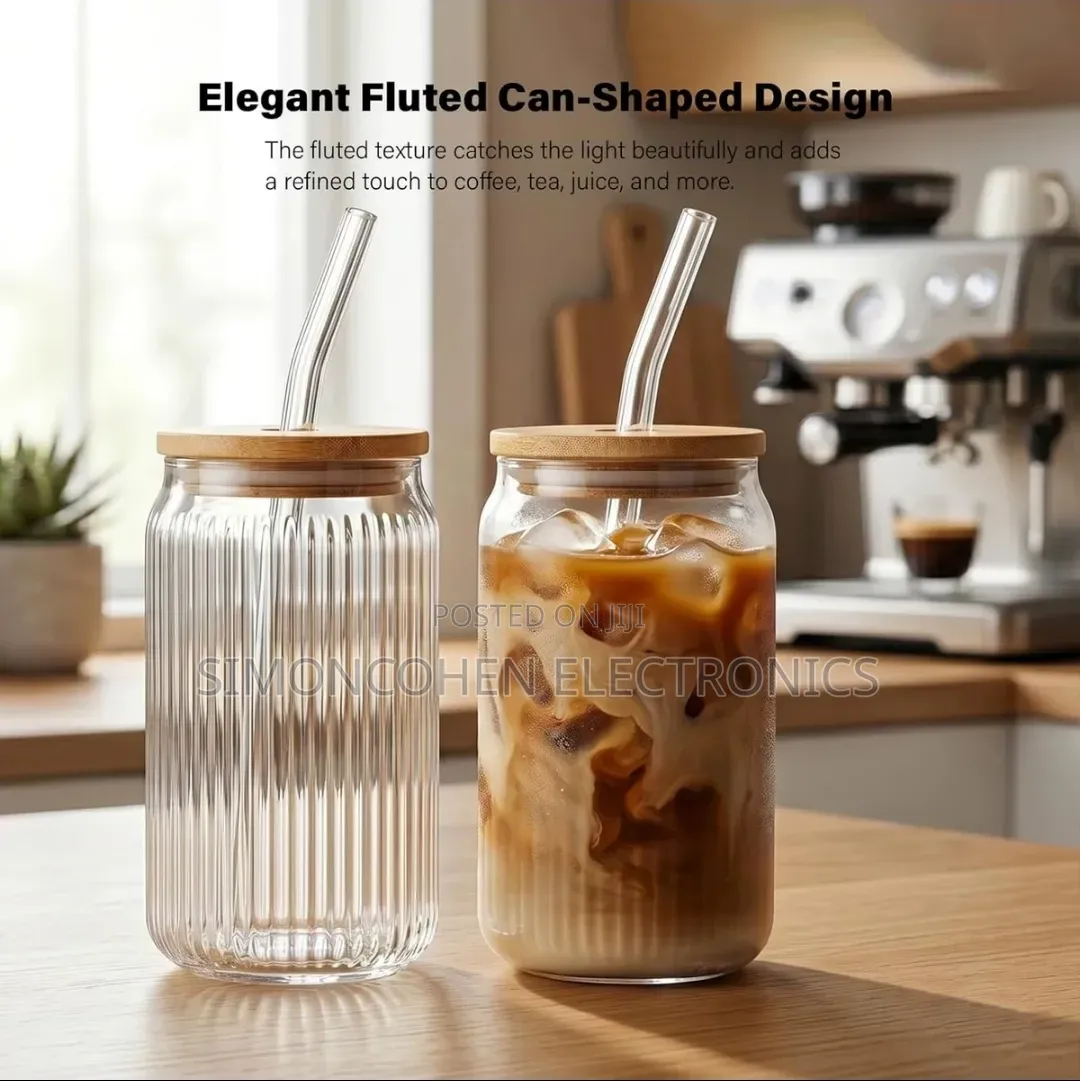 500ml Ribbed Borosilicate Glass Cup With Bamboo Lid