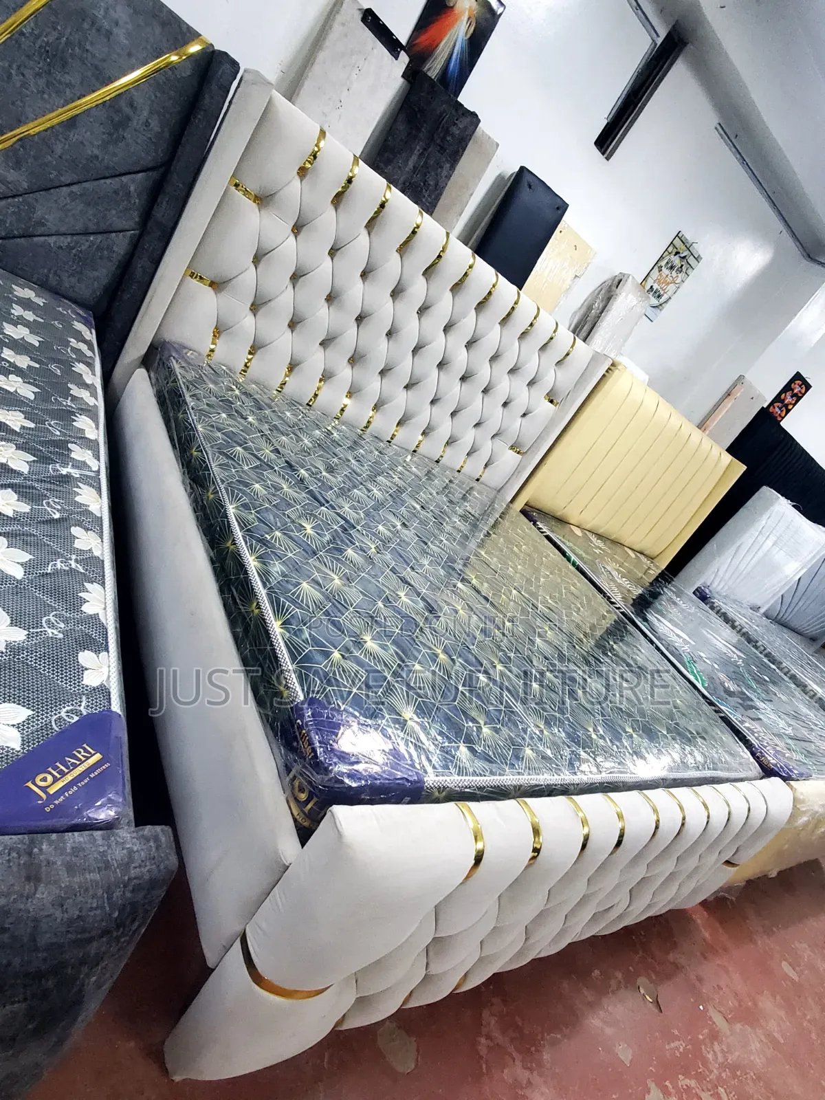 5x6 Royal Upholstered Bed With Gold Accents