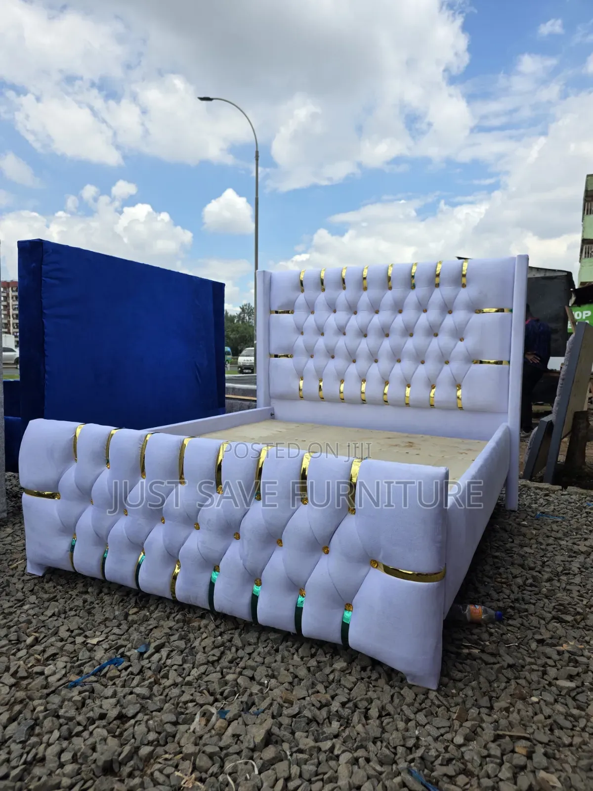 5x6 Royal Upholstered Bed With Gold Accents