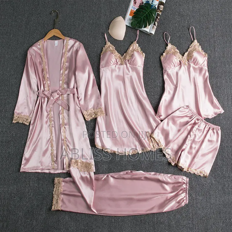 5 in 1 Quality Silk Pajama Lingerie Sleepwear Set