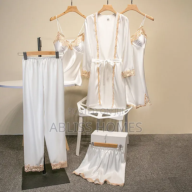 5 in 1 Quality Silk Pajama Lingerie Sleepwear Set