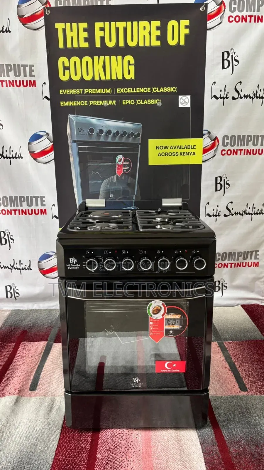BJS 60x60 Cooker 3gas + 1 Electric Triple Ring Burner Sensor Turbo Fan