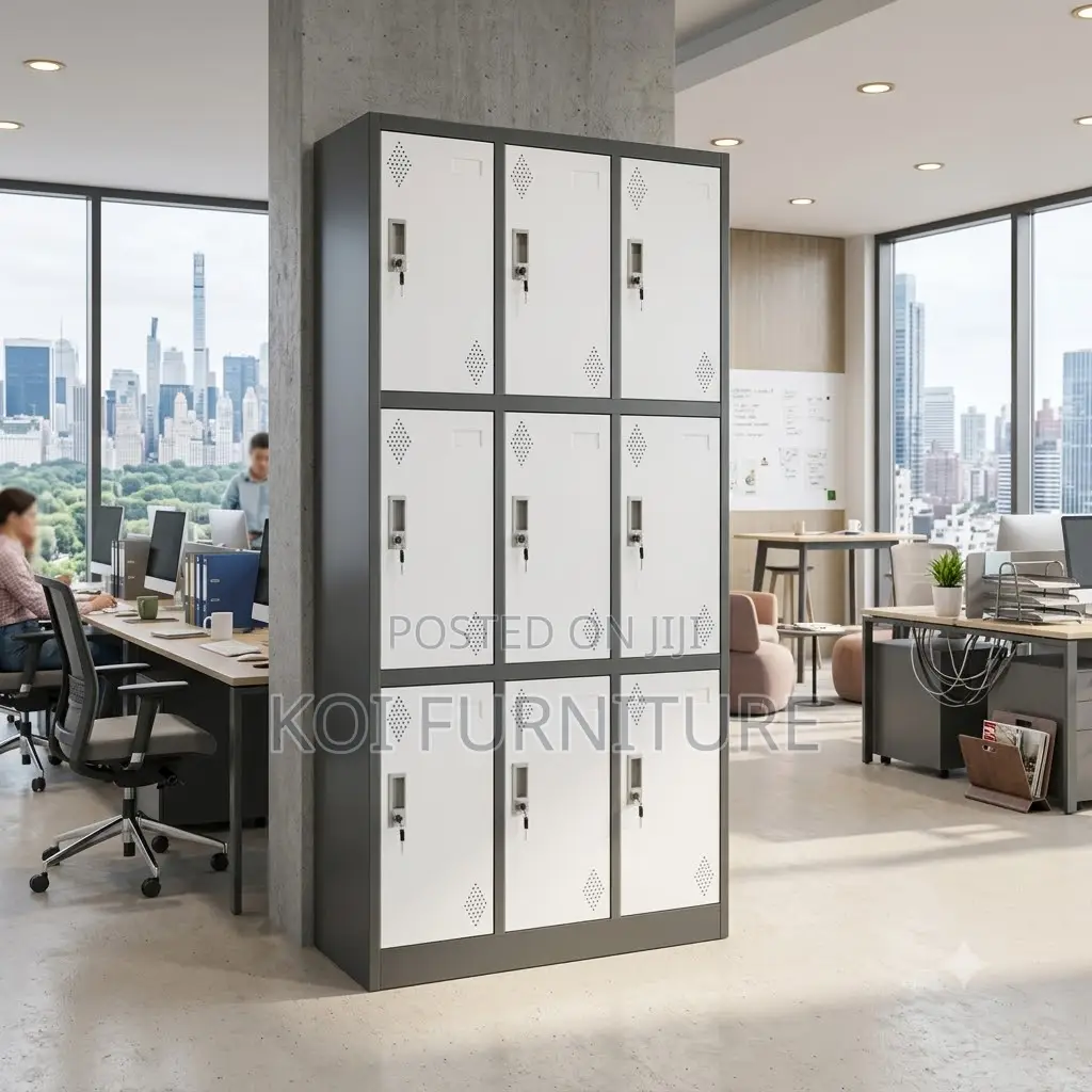Office Cabinet; Nine Lockers Gray Filing Office Storage Cabinet