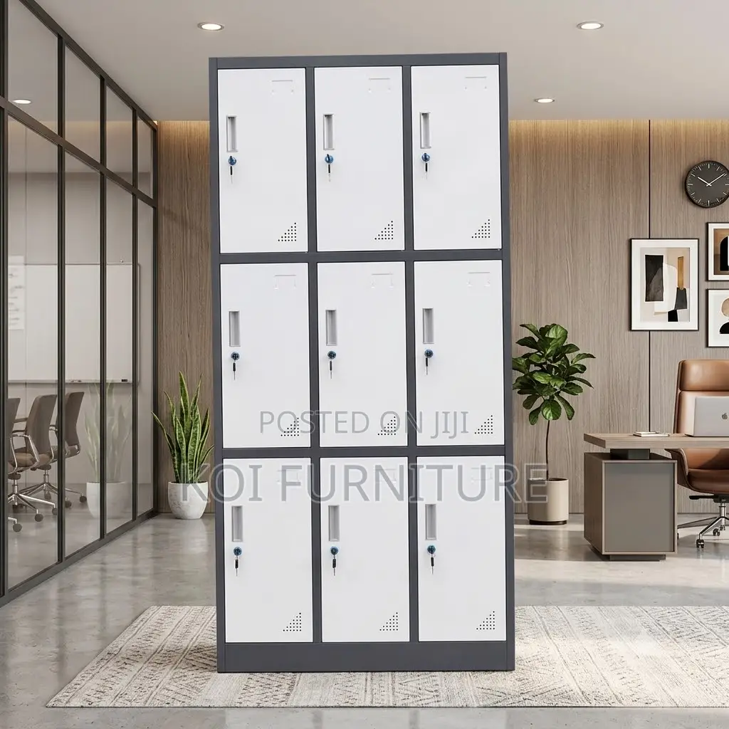 Office Cabinet; Nine Lockers Gray Filing Office Storage Cabinet