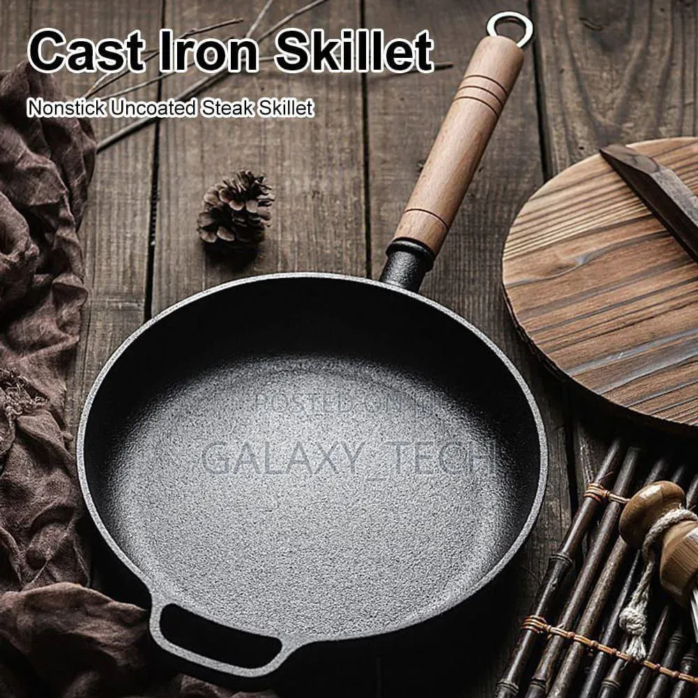 25cm Thickened Cast Iron Frying Pan With Bamboo Lid