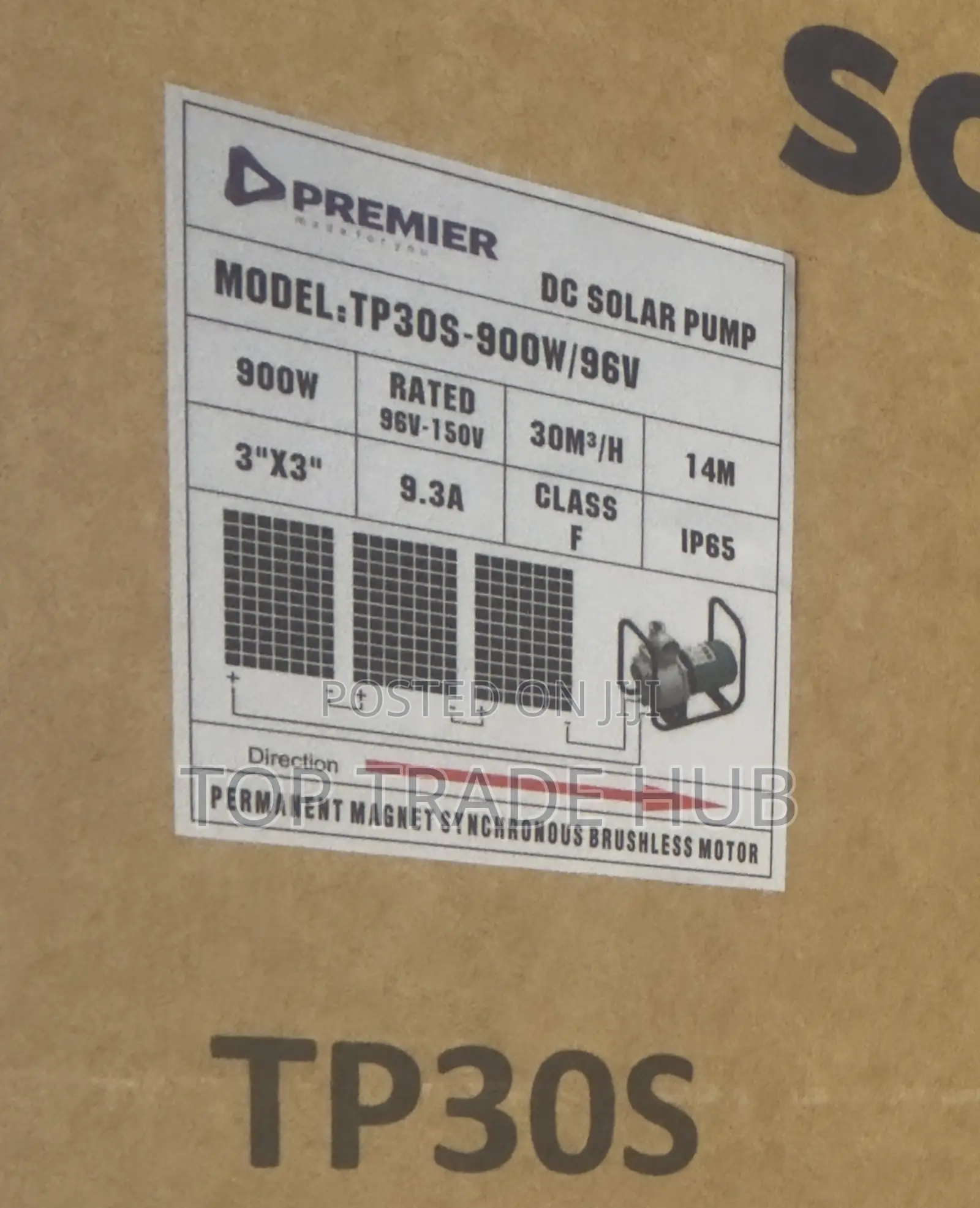 Premier Dc Solar Surface Pump 3 Inch 900w 14m Head 500l/Min