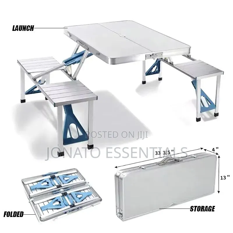 Foldable Aluminum Picnic Table Set With 4 Seats Camping Suitcase