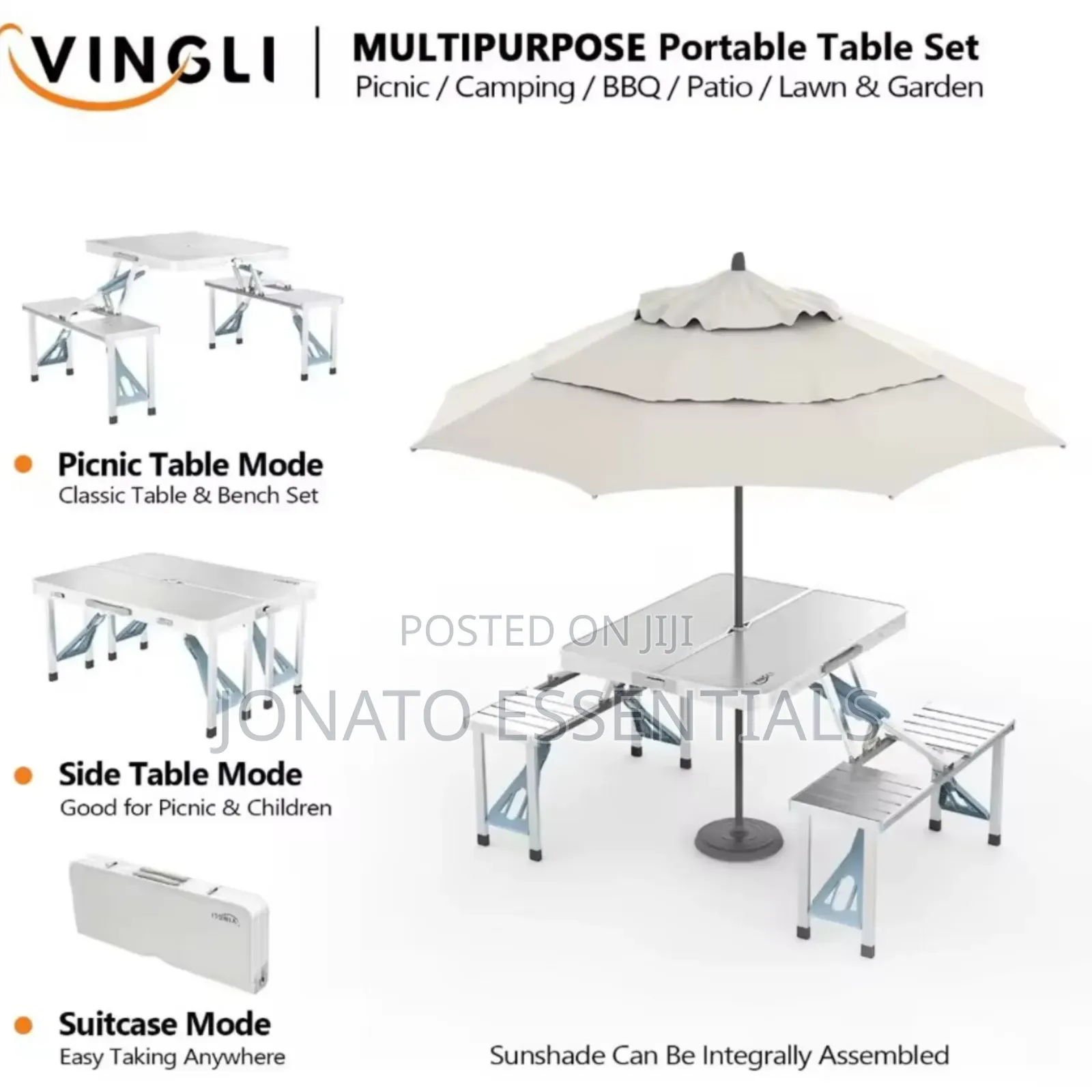Foldable Aluminum Picnic Table Set With 4 Seats Camping Suitcase