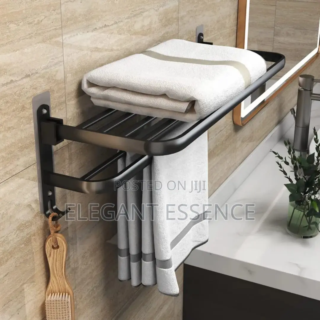 *Bathroom Wall Mounted Towel Rack Accessory With Hooks*