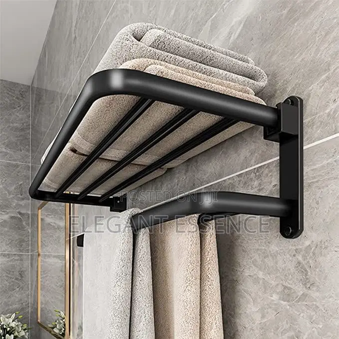 *Bathroom Wall Mounted Towel Rack Accessory With Hooks*