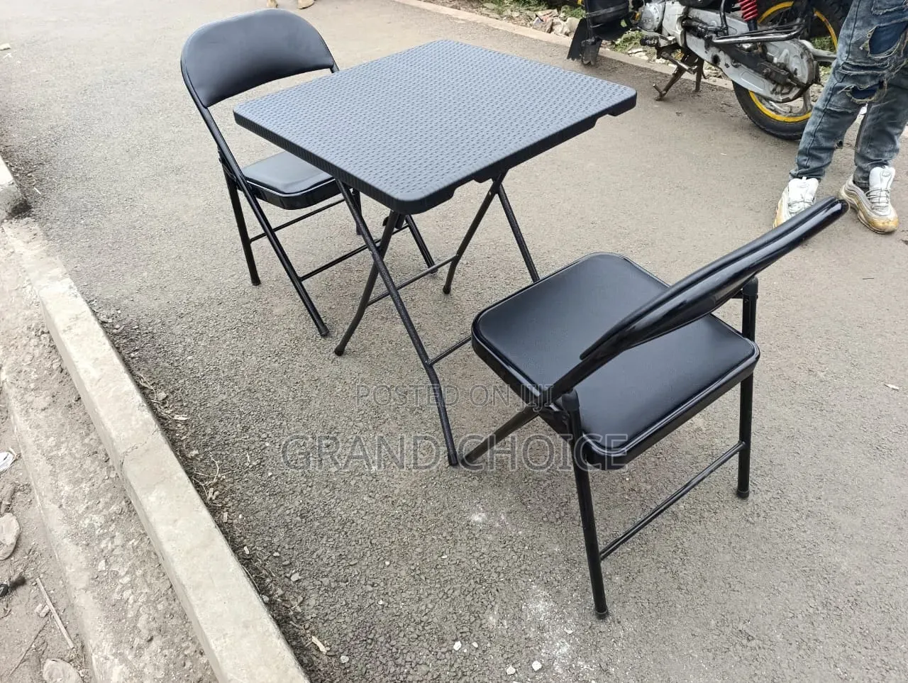 Square Black Foldable Chair and Table Combined