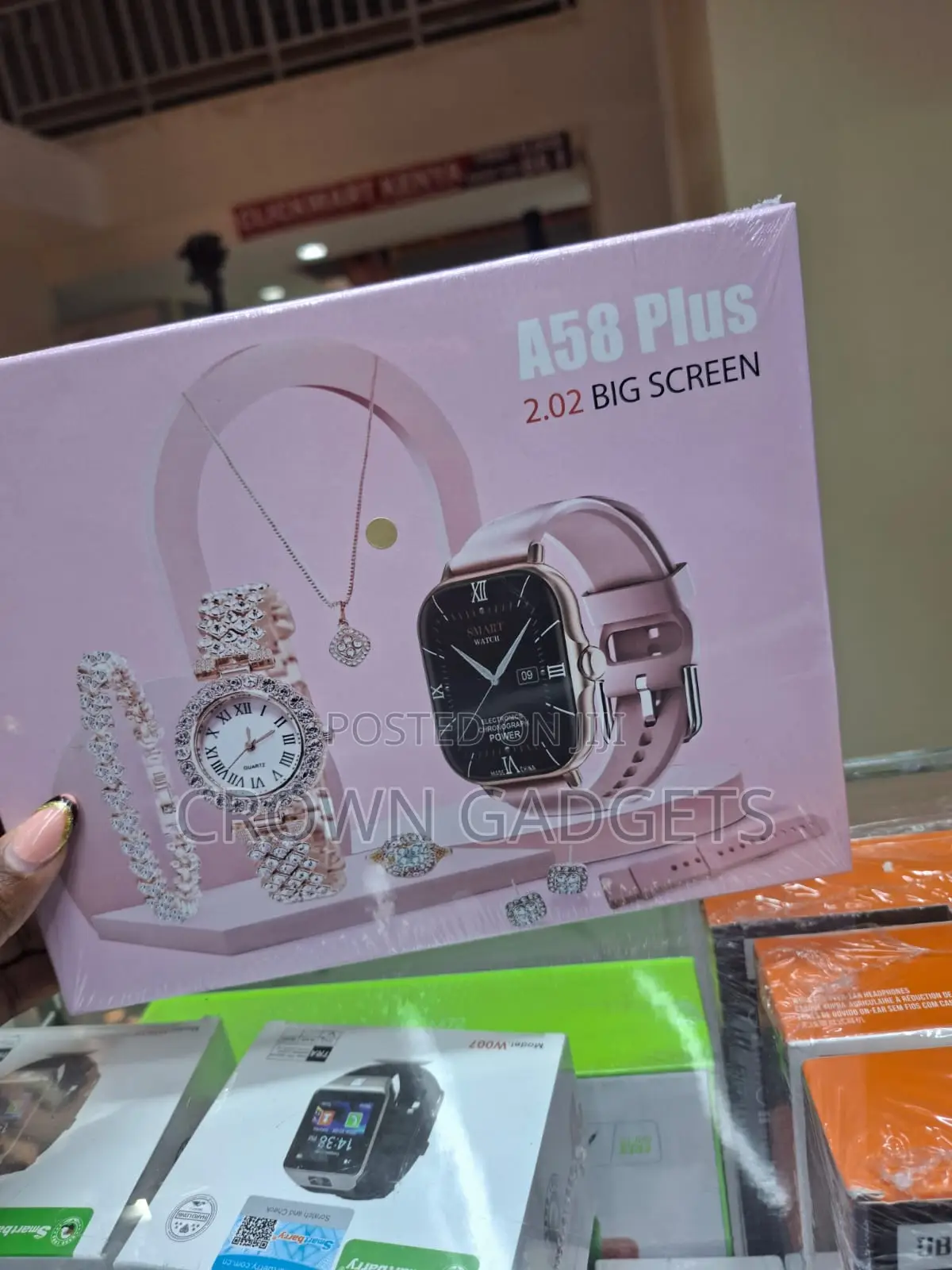 A58 Plus Smart Watch Gift Set With Necklace and Ring