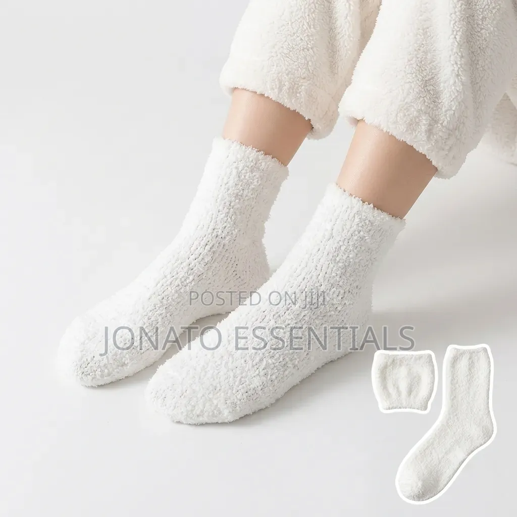 Fluffy Warm Bed Socks for Ladies - White Cozy Towel Socks