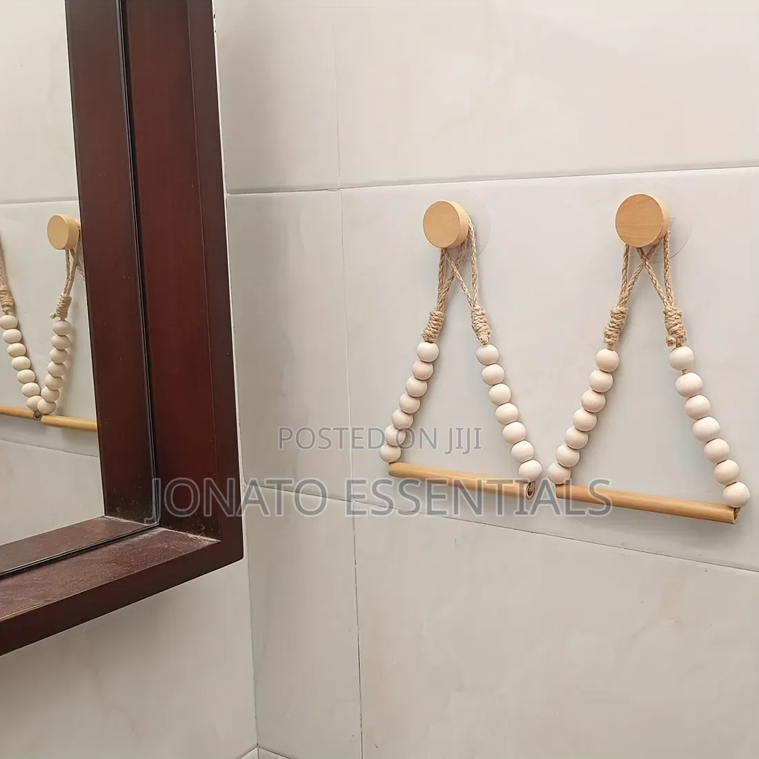 Wooden Beads Toilet Paper Holder - Drill Free Bathroom Organizer
