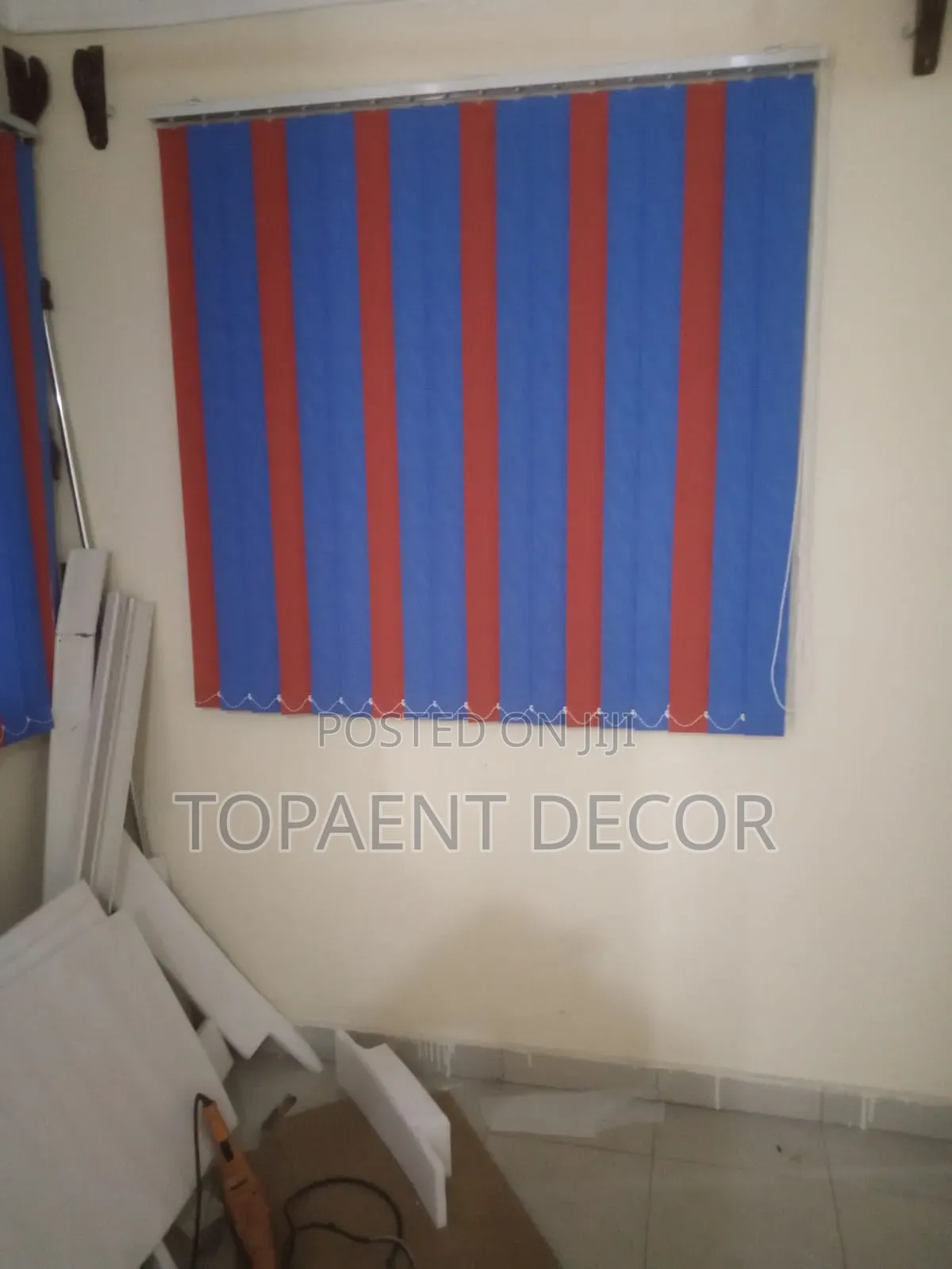 Orange and Sky Blue Office Window Vertical Blinds
