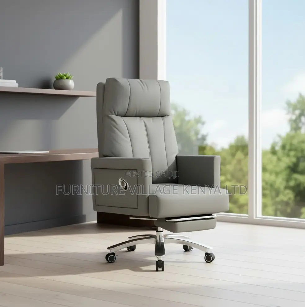 Leather Swivel Chair With Reclining Footrest