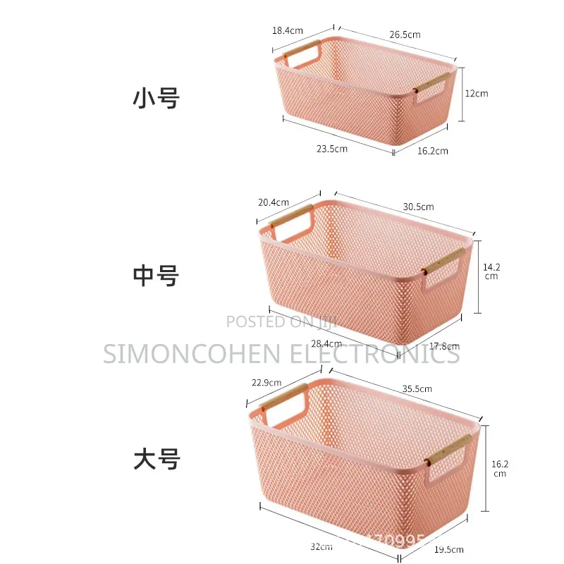 3pcs Extra-Large Plastic Mesh Storage Baskets With Bamboo Handles