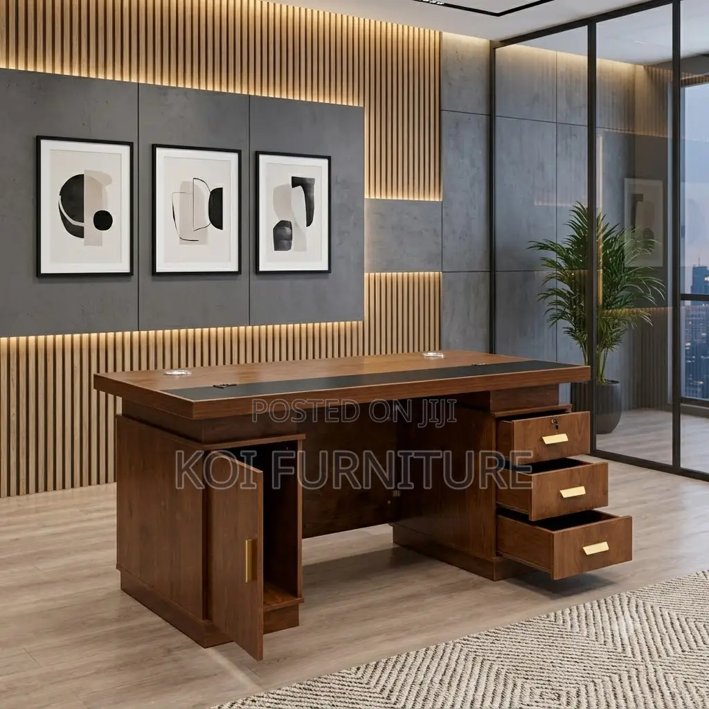 Office Desk; 1.4 Meters Executive Brown-Golden Office Desk