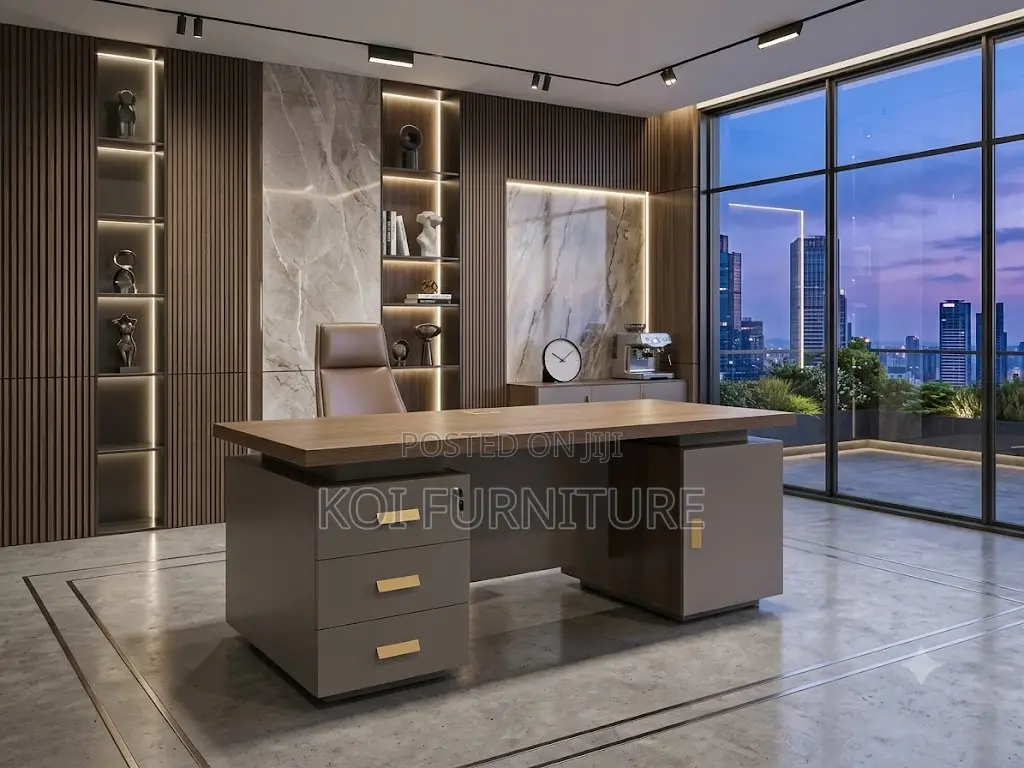 Office Desk; 1.4 Meters Executive Brown-Golden Office Desk