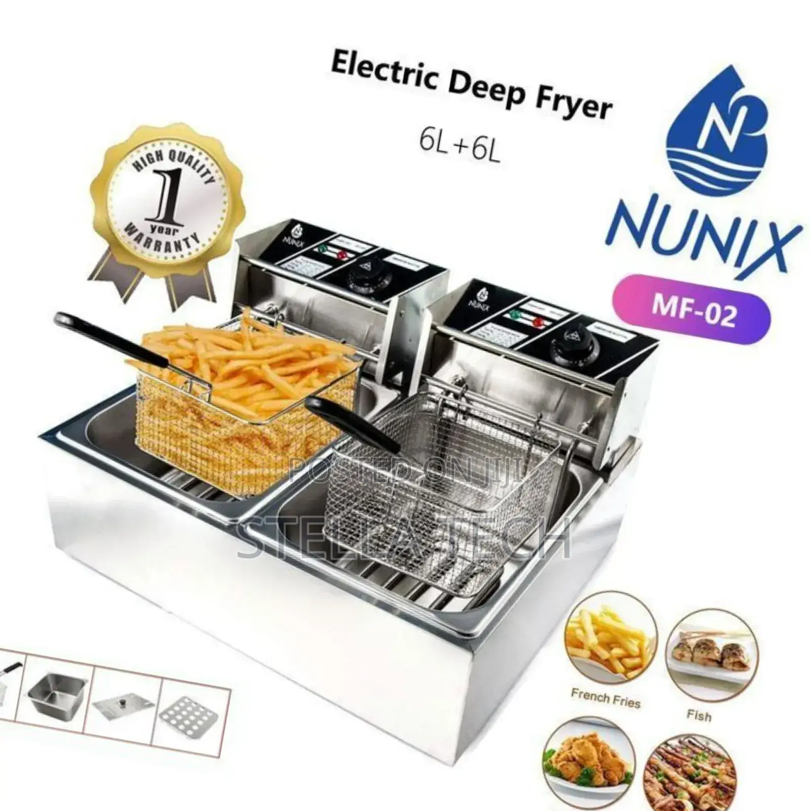Nunix Double Tank 6+6lt Chips Stainless Steel Double Deep Fryer