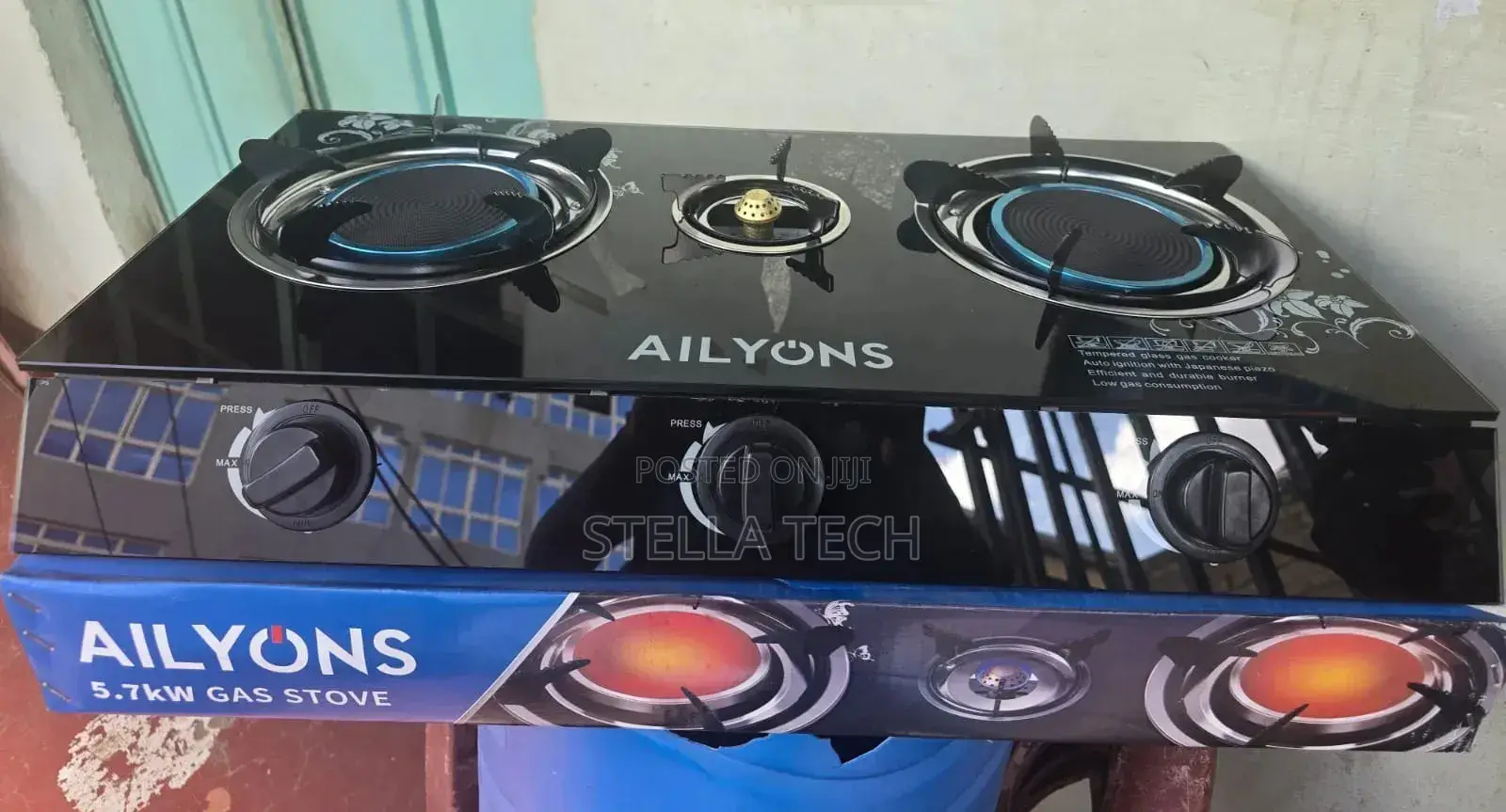 Ailyons 3 Burner Glass Top Gas Cooker Infrared Double Burner