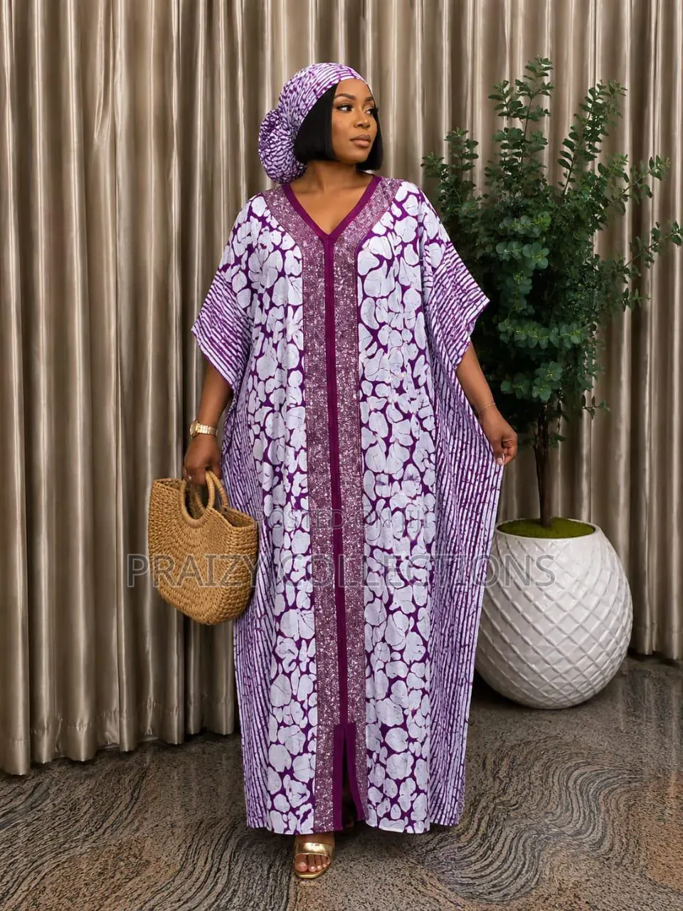 Premium Printed Moroccan Kaftan/Boubou Maxi Dress – Elegant Free Size