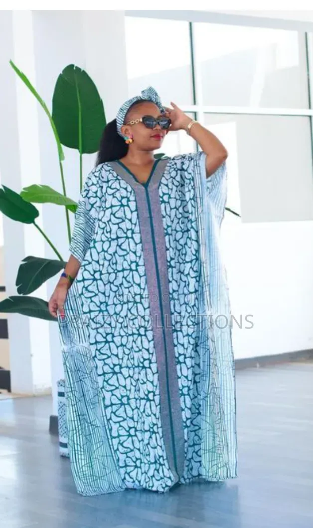 Premium Printed Moroccan Kaftan/Boubou Maxi Dress – Elegant Free Size