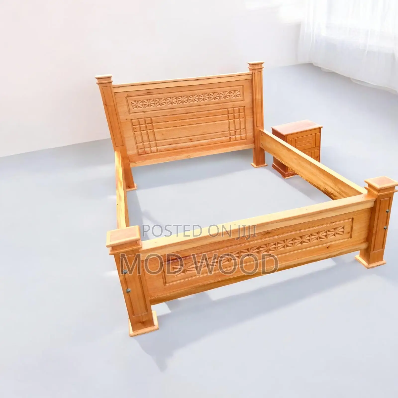Elegant Wooden Bed Frame With Bedside Table – Classic Comfort Style