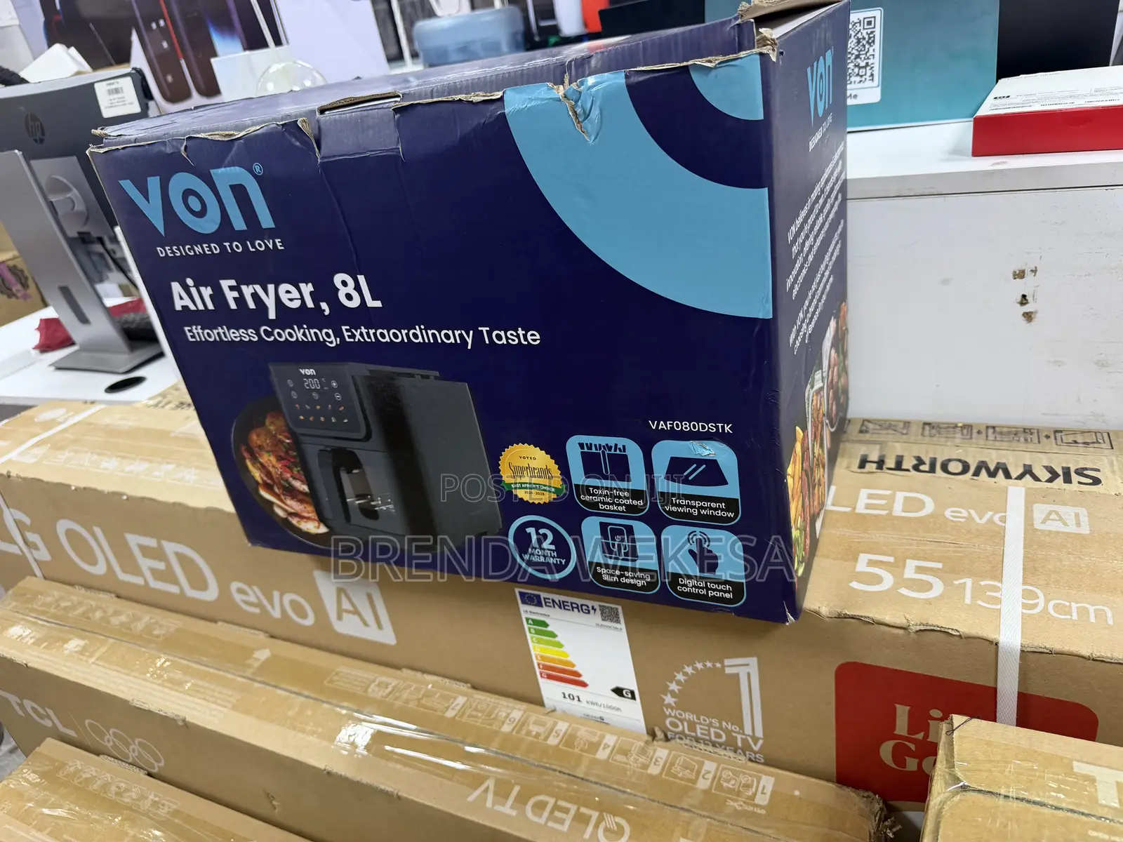 Von Vaf080dstk Slim Digital Air Fryer, 8l