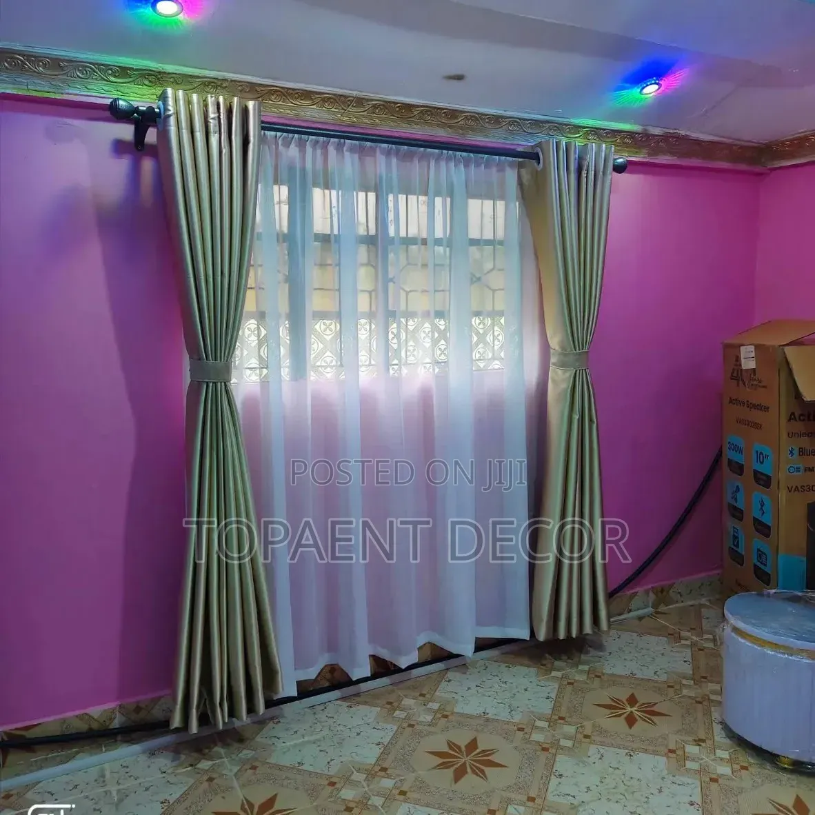 Light Green and Dark Green Soft Plain Window Curtains