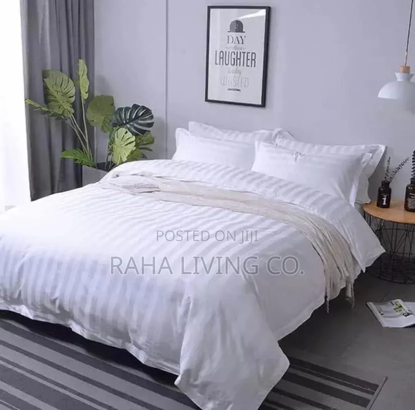 6pc White Satin Striped Duvet Cover Set | Hotel Quality