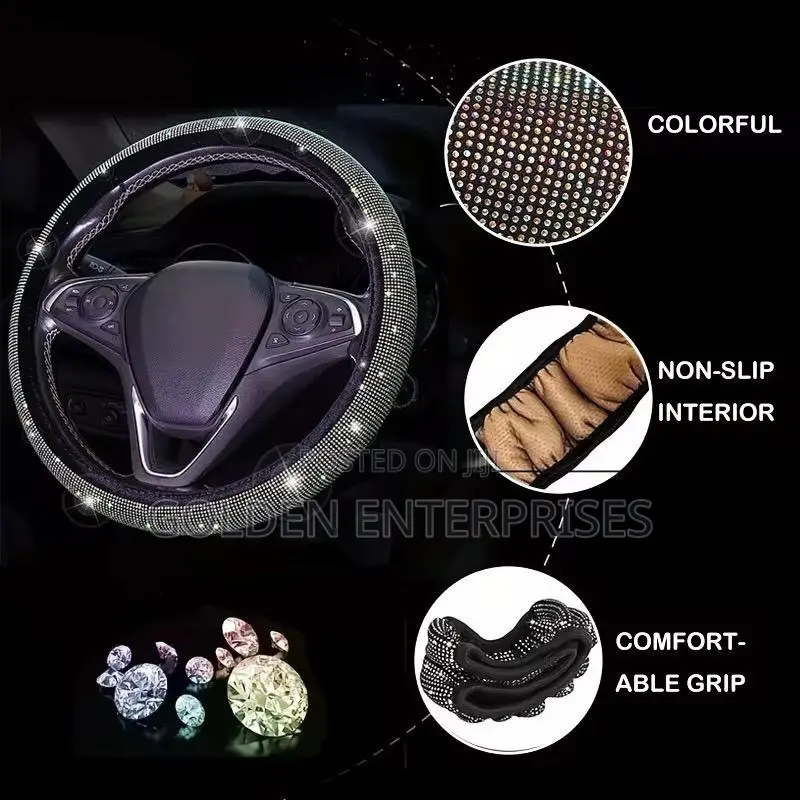 Premium Rhinestone Car Interior Steering Wheel Accessory Set