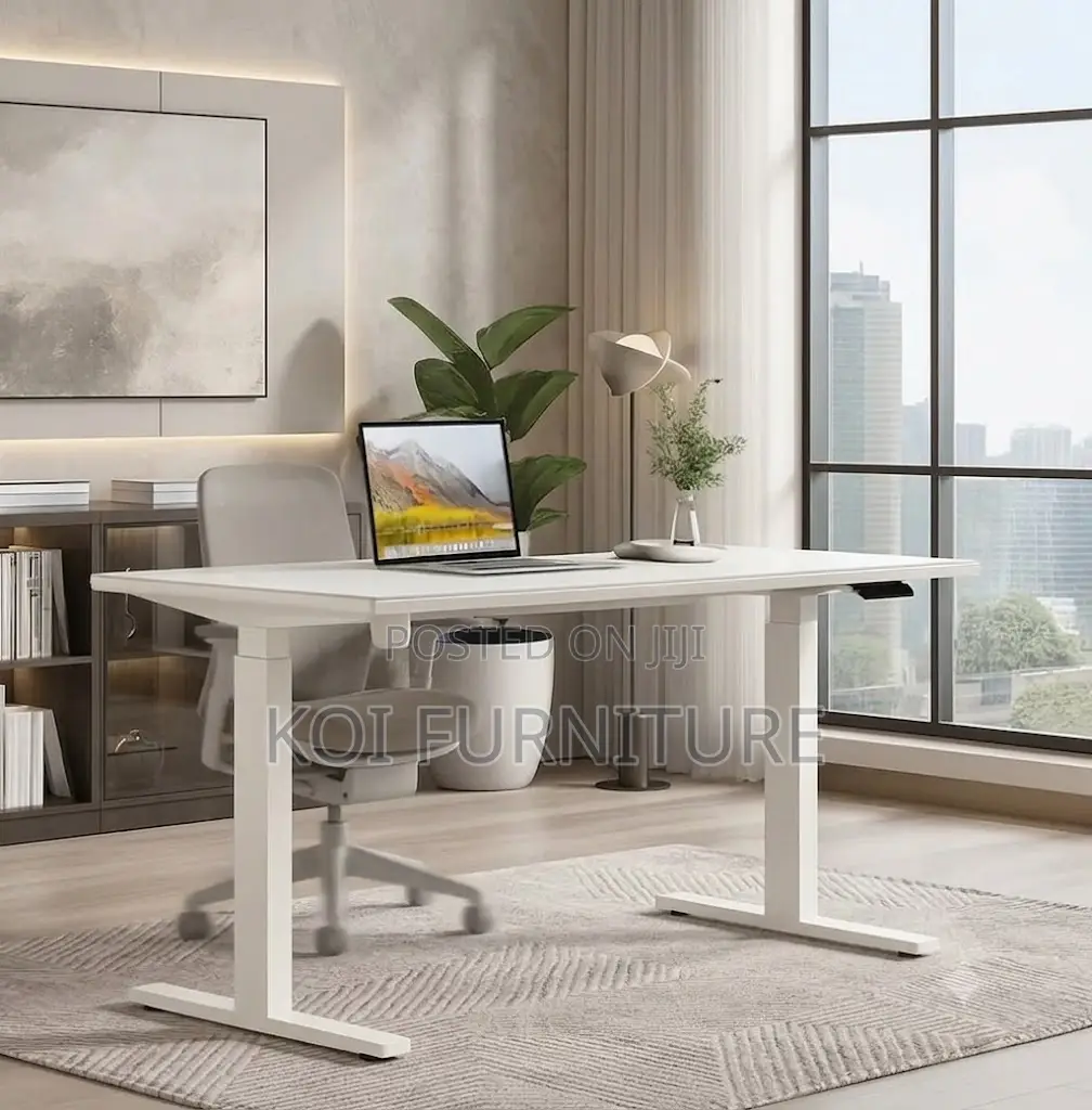Office Desk; 1.2 Meters Computer White Adjustable Height Table
