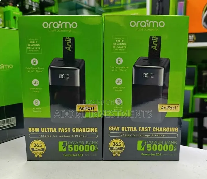 Oraimo Fast Charging Powerbank 50000mah 85w, Laptop Charger