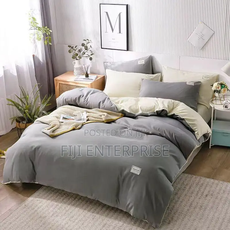 Quality Plain Double-Sided Cotton Duvet Cover Set –